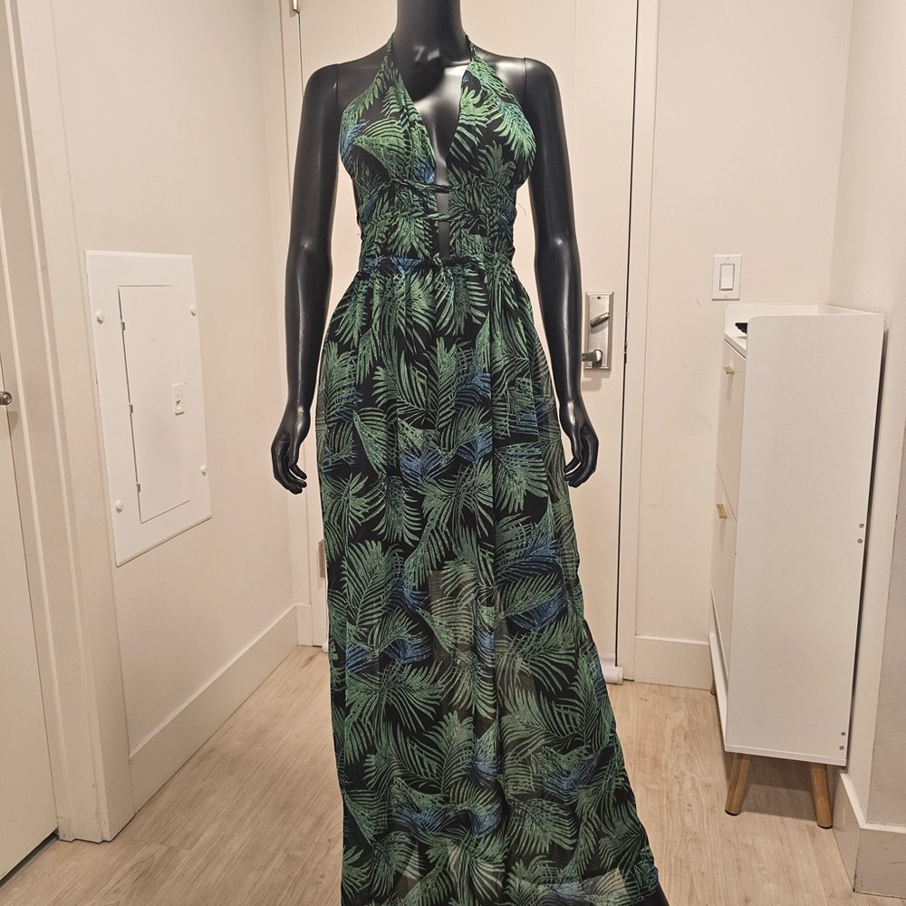 Green and Blue Halter Maxi Sundress